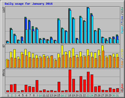 Daily usage for January 2016